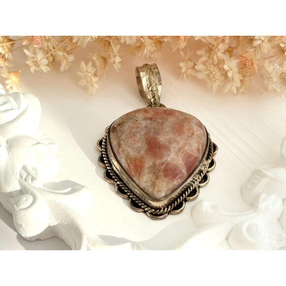 Orange Jasper Teardrop Shaped Southwest Sterling Silver 925 VintagePendant - Picture 4 of 10